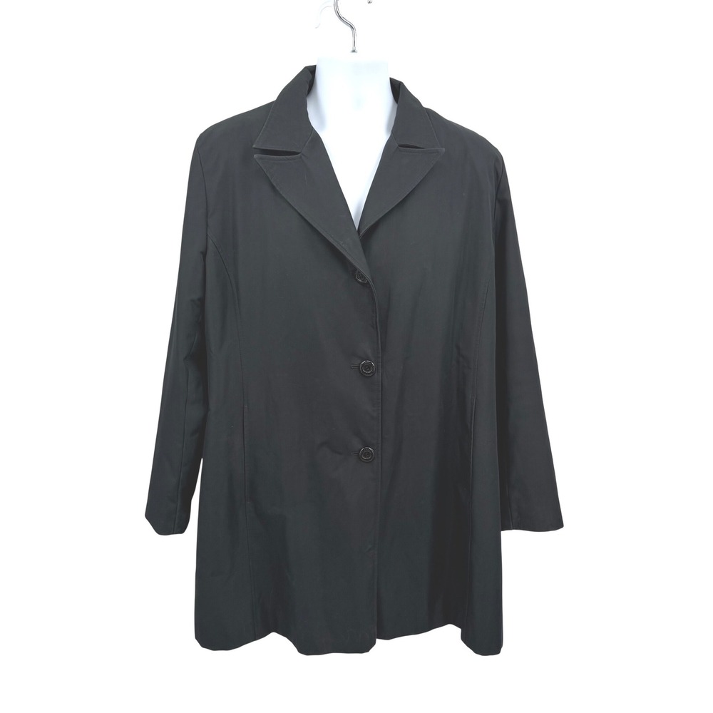 Preston & York Womens XL Trench Coat Jacket Black Paisley Lining Mid Length